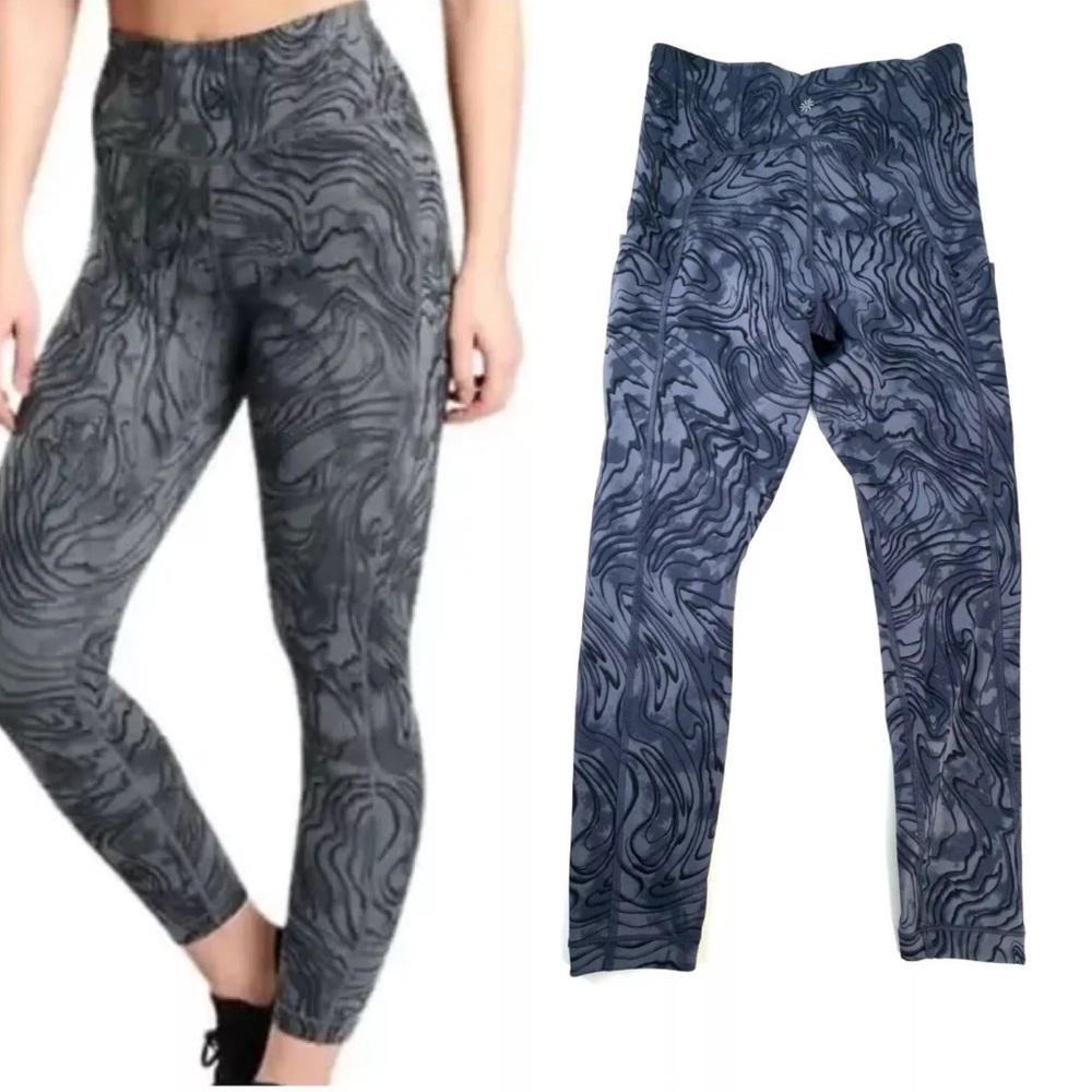 Athleta Women's Ultimate Stash Pocket 7/8 Printed Gray And White Design Size S